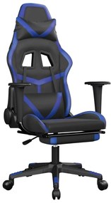 345434 vidaXL Scaun de gaming masaj/suport picioare negru/albastru piele eco