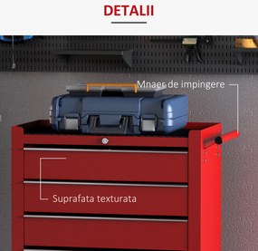 HOMCOM Cărucior Mobil pentru Atelier cu Sertare, Organizator Ustensile, Roșu, 67.5x33x77cm | Aosom Romania