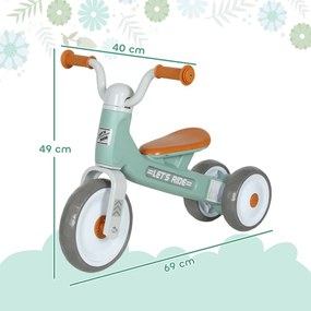 AIYAPLAY Bicicletă fără pedale pentru copii 1-3 ani până la 20 kg, 3 roți silențioase, 69 x 40 x 49 cm, verde | Aosom Romania
