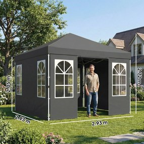 Outsunny Pavilion pliabil 300x300 cm Pop-up cu UPF50+ 4 laterale detașabile Înălțime reglabilă și husă de transport Gri închis | Aosom Romania