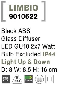 Aplica moderna de exterior cu iluminat ambiental up/down IP44 LIMBIO II neagra
