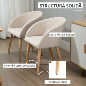 HOMCOM Set de 2 Scaune de Dining Stil Scandinav, Tapițate cu Material Textil, 55x56x74 cm, Bej | Aosom Romania