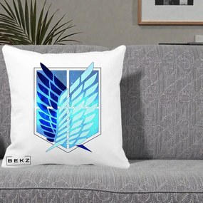 Perna Personalizata Attack on Titan Wings of Freedom, 40x40 cm, Alba Mata, Husa Detasabila, Perna Inclusa, BEKZ®
