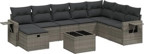 vidaXL Set canapele de grădină, 9 piese, cu perne, gri, poliratan