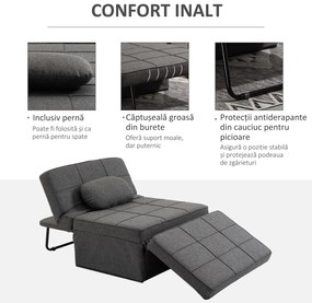 HOMCOM Canapea extensibilă cu Spătar Reglabil pe 5 Nivele și Pernă Suplimentară, 95x179x78 cm, Gri | Aosom Romania