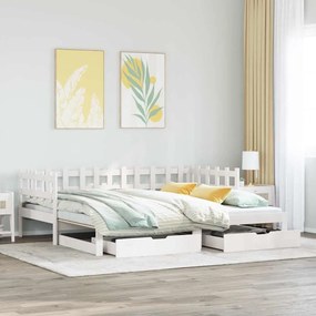 vidaXL Pat de zi cu extensie și sertare fără saltea, alb, 90x200 cm