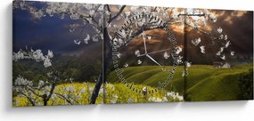 Tablou - Peisaj cu pomul înflorit (cu ceas) (90x30 cm)