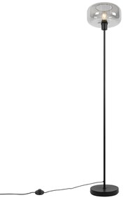 Lampă de podea neagră Art Deco cu sticlă fumurie - Bizle