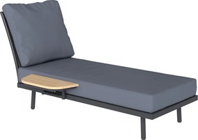 Outsunny Șezlong de grădină cu perne lavabile din olefină și raft lateral, cadru metalic, 58x137x75cm, gri | Aosom Romania