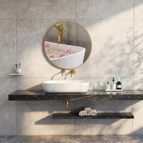 HOMCOM Oglindă Rotundă pentru Baie, din Sticlă și Oțel, Ø70x2.5 cm, culoare Auriu | Aosom Romania