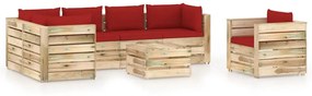 Set mobilier gradina cu perne, 7 piese, lemn verde tratat rosu si maro, 7