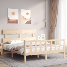 vidaXL Cadru de pat cu tăblie, king size, lemn masiv