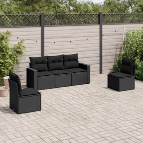 3251122 vidaXL Set mobilier de grădină cu perne, 5 piese, negru, poliratan
