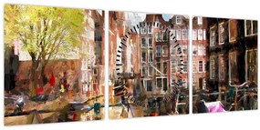 Tablou - Amsterdam, pictură (cu ceas) (90x30 cm)