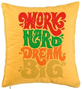 Perna Decorativa, Model Work Hard Dream Big, 40x40 cm, Galben, Husa Detasabila, Burduf