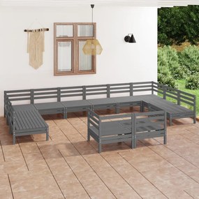 3083496 vidaXL Set mobilier de grădină, 12 piese, gri, lemn masiv de pin