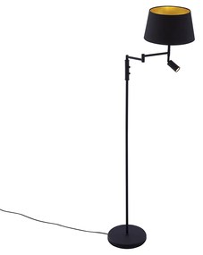 Lampă de podea neagră cu abajur negru și lampă de citit reglabilă - Ladas