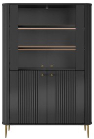 Vitrină Vesper 103 cm - negru / picioare aurii