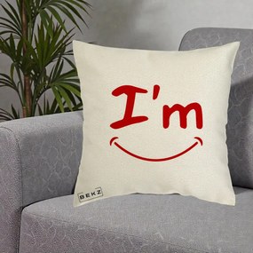 Perna Decorativa I'm Happy Smile, 40x40 cm, Ecru, Husa Detasabila, Perna Inclusa, BEKZ®