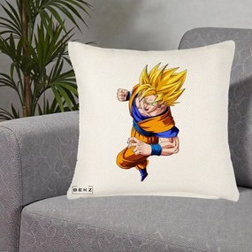 Perna Personalizata Dragon Ball Goku Super Saiyan 2 Lupta, 40x40 cm, Crem Reliefat, Husa Detasabila, Perna Inclusa, BEKZ®