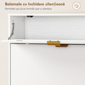 HOMCOM Dulap pentru Pantofi Slim cu Uși Rabatabile, Rafturi Reglabile, pentru 12 Perechi, Alb | Aosom Romania