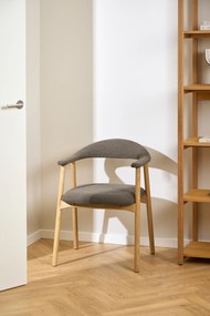 MAZZONI EXPORT ADELE Maro Taupe (țesătură Monza 40)/cadru Stejar Natural - SCAUN DIN LEMN BOUCLÉ PENTRU SALON SUFRAGERIE BUCĂTĂRIE RETRO