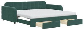 3197010 vidaXL Pat de zi cu extensie și sertare verde închis 100x200cm catifea