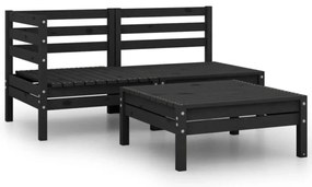 vidaXL Set mobilier de grădină, 3 piese, negru, lemn masiv de pin