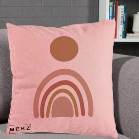 Perna Decorativa Boho Rainbow Sun, 40x40 cm, Roz, Husa Detasabila, Perna Inclusa, BEKZ®