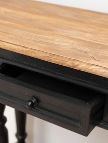 Consolă hol eclectică din lemn de mango, negru, cu blat maro, 2 sertare, raft și picioare strunjite, 91 x 122 x 35 cm, „Nevermore”