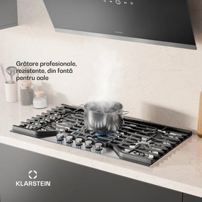 Klarstein Turbocast plită pe gaz, Oțel inoxidabil 304, 5 arzătoare, Suport profesional din fontă, Arzător wok