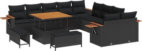 vidaXL Set de canapele pentru grădină cu pernă 13 pcs Negru