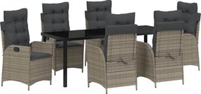 vidaXL Set de masă pentru grădină cu pernă 7 pcs Gri poliratan