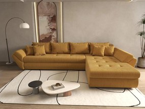 Colțar extensibil dumonde cu ladă de depozitare si sezut confortabil din spuma high-density, Loana XL Zoom Mustar II 335x185 cm