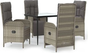 vidaXL Set mobilier grădină cu perne, 5 piese, negru și gri, poliratan