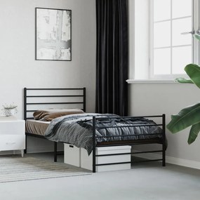 352331 vidaXL Cadru pat metalic cu tăblii de cap/picioare, negru, 100x190 cm