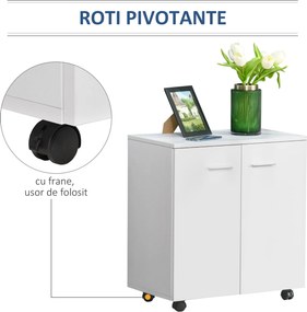 HOMCOM Comodă TV cu Roți Incluse, pentru Living sau Dormitor, 60x35x65 cm, Alb | Aosom Romania