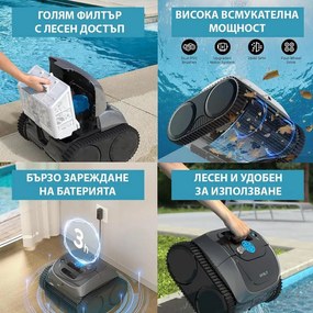 Robot curatare piscine fara fir Wybot C1, 65W, SMART, Pentru pana la 150 m², 4 moduri, Auto-parcare, Auto-revers, IPX8, Negru