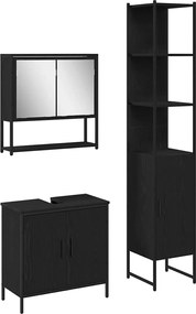 vidaXL Set de mobilier pentru baie cu raft 3 pcs Negru Lemn compozit