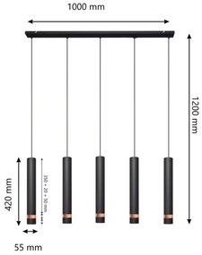 LED Lustră pe cablu TUBA 5xGU10/6,5W/230V neagră/cupru