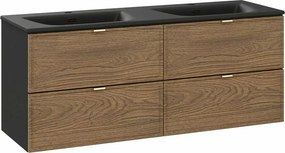 Set dulap baza suspendat 120 cm cu lavoar Comad Talia negru mat si stejar Casella