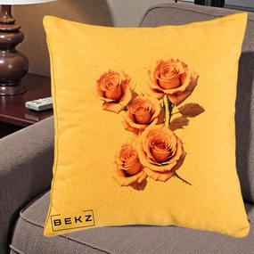 Perna Decorativa Trandafiri Roz Pastel Acuarela, 40x40 cm, Galben, Husa Detasabila, Perna Inclusa, BEKZ®