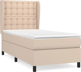 vidaXL Pat box spring cu saltea, cappuccino, 80x200 cm piele ecologică