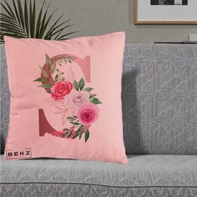 Cadou Personalizat - Perna Personalizata Monograma Rose Gold Litera S, 40x40 cm, Roz, Husa Detasabila, Perna Inclusa, BEKZ®