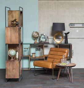 Fotoliu lounge din piele naturală top grain cognac cu structură metalică, „Makine”