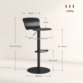 HOMCOM Set 2 Scaune de Bar cu Spătar Ergonomic, 38,5x40x76,5-97,5 cm, Alb | Aosom Romania