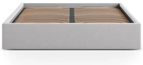 Pat matrimonial gri deschis tapițat cu spațiu de depozitare/fără tăblie cu somieră 200x200 cm Susan – Micadoni
