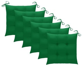 Scaune de gradina cu perne, 6 buc., verde, lemn masiv de tec 6, Verde
