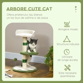 PawHut Ansamblu de joacă pentru pisici cu culcuș pentru pisici, 2 bile, platformă și stâlp din sisal, verde și alb | Aosom Romania