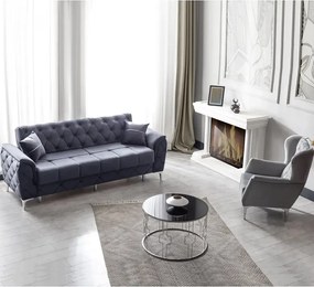 Canapea extensibila 3 locuri living 233x90x92 cm – stofa, gri antracit – Cuba